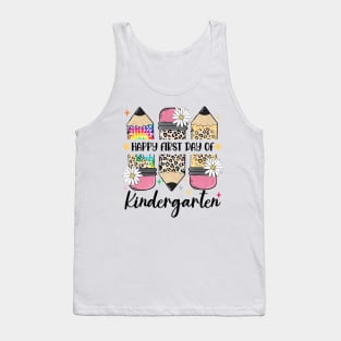 First Day Kindergarten Teacher Leopard Pencil Back to School Tank Top